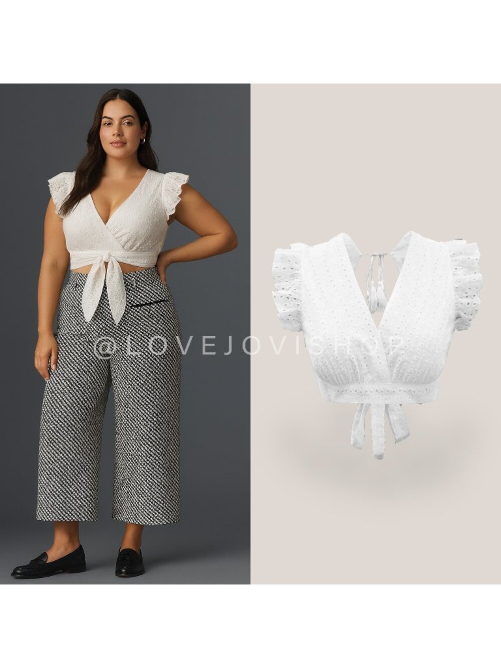 Feminine | Flutter Eyelet Lace Wrap Cropped Top | Coastal Resort Lace | Cotton